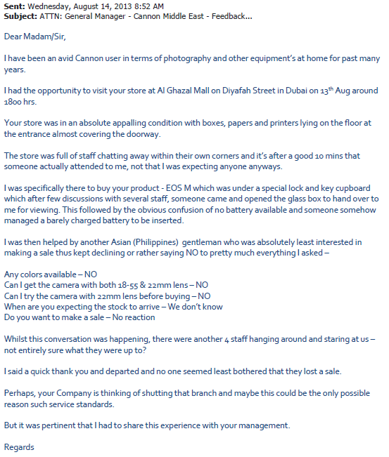 This is the complaint letter sent to Canon. Customer service anyone?