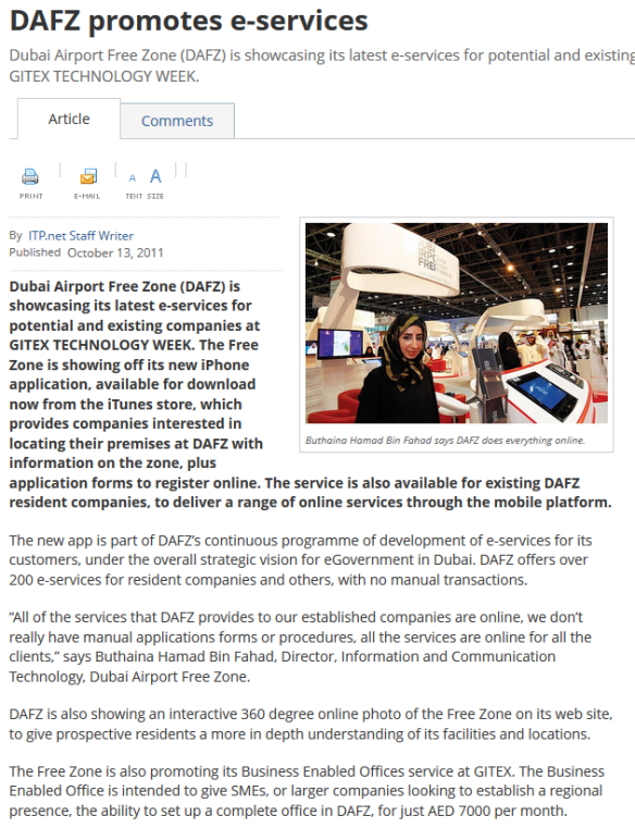 DAFZA launches its first mobile application news, from GITEX 2011