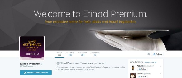 Etihad's Premium Twitter account is an exclusive account just for Etihad's Gold customers. Is Twitter the right channel for reaching out to premium customers however?