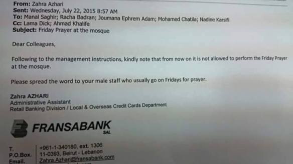 This is a copy of the email allegedly written by a Fransabank employee and then leaked to the net