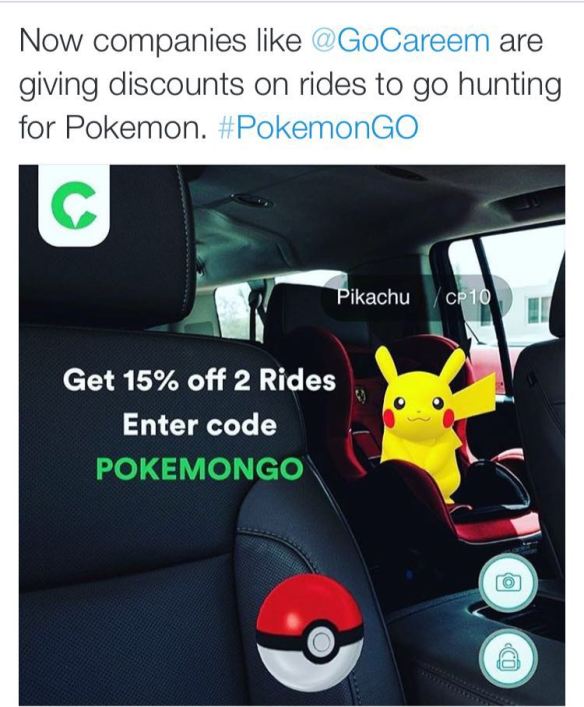 The UAE-headquartered cab hailing service Careem has leveraged Pokemon Go to promote its service and give gamers a discount